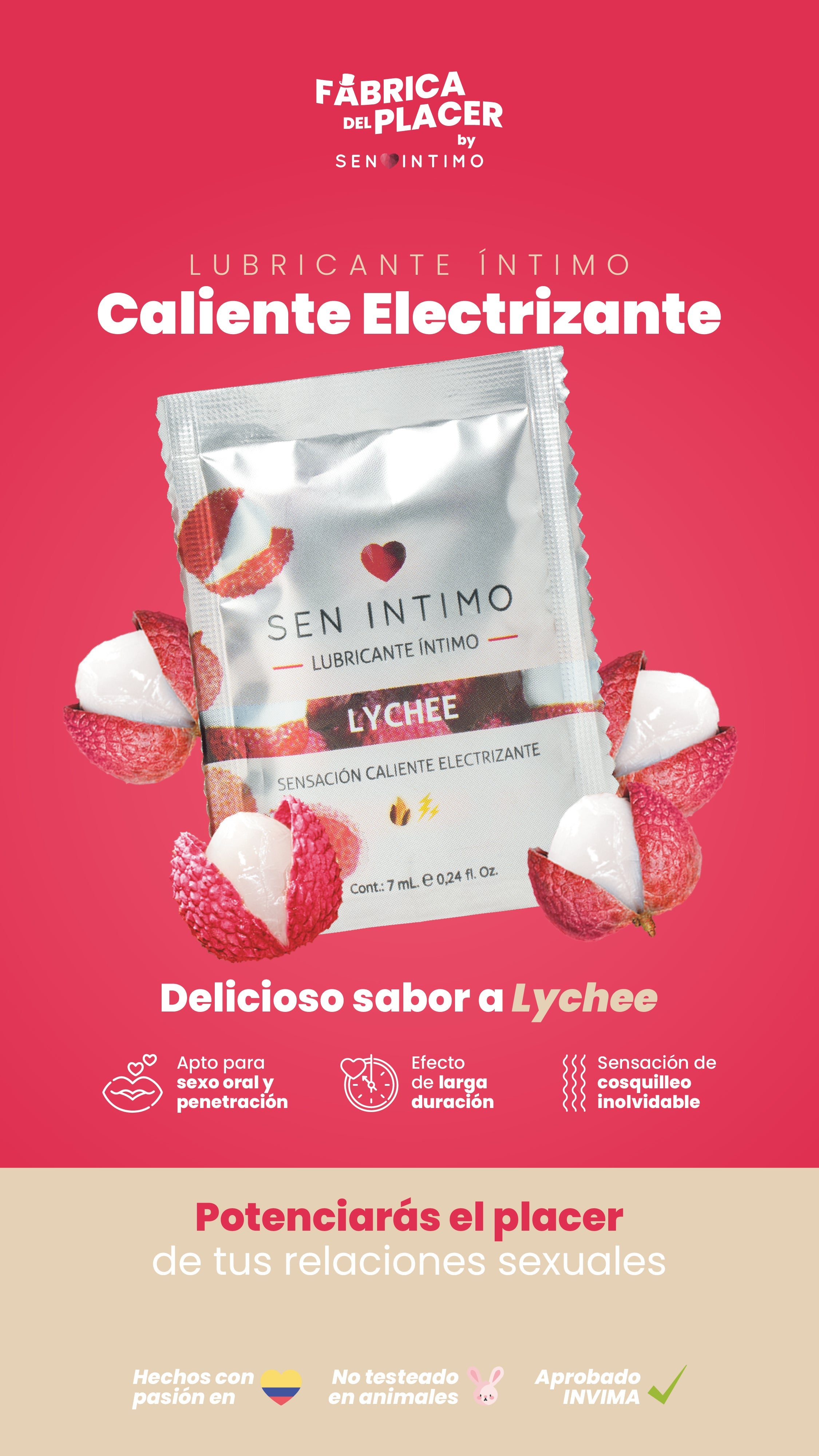 SACHET LUBRICANTE CALIENTE ELECTRIZANTE LYCHEE SEN INTIMO